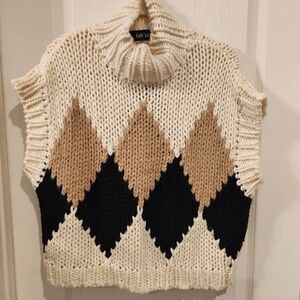 NWT Women's Argyle Knit Sweater Vest - Cream, Black, and Tan